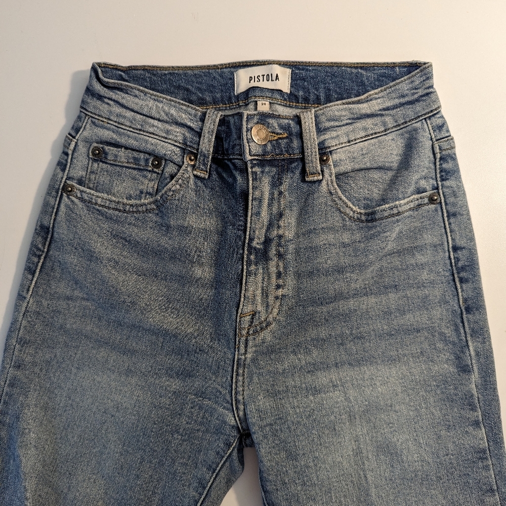 Pistola High Rise Raw Hem Skinny Jeans in Light Wash Size 24